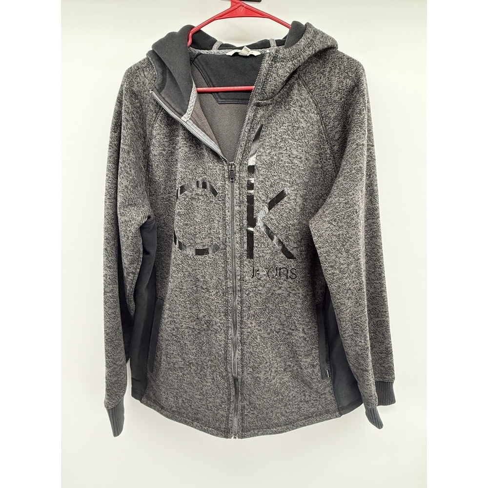 Calvin Klein Jeans Women's Grey Logo Full Zip Hoodie Sweater Large